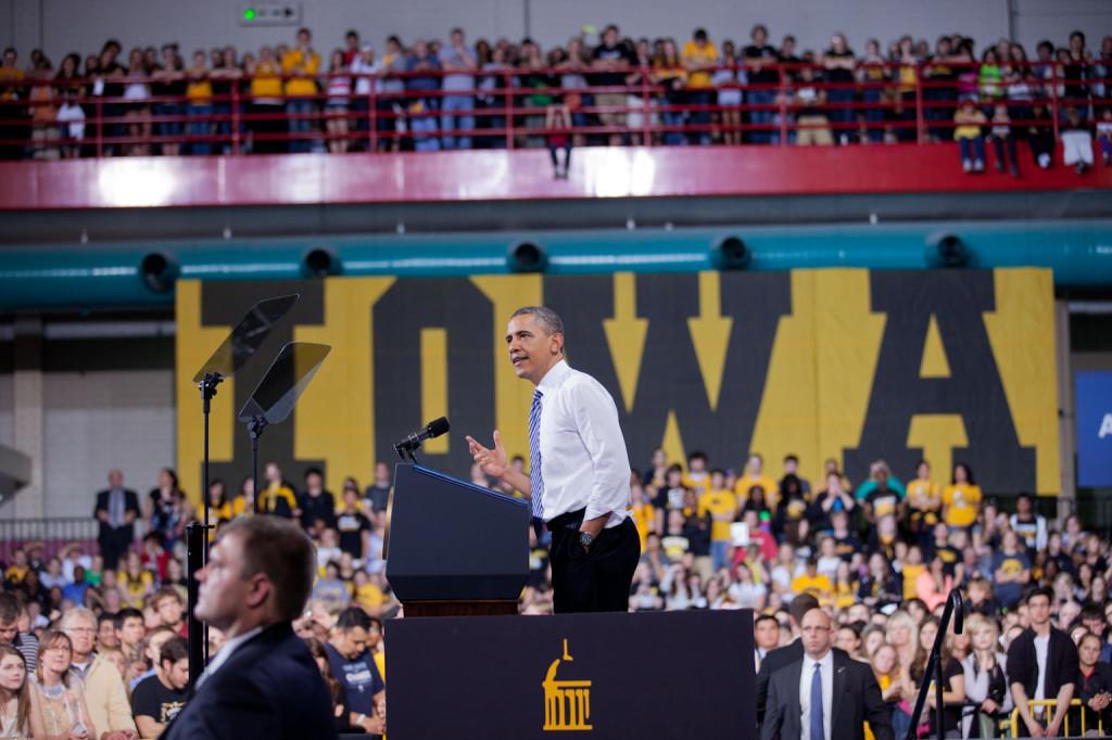 Obama spoke to a packed house of students, at the Field House. Photo by Christian Kennedy