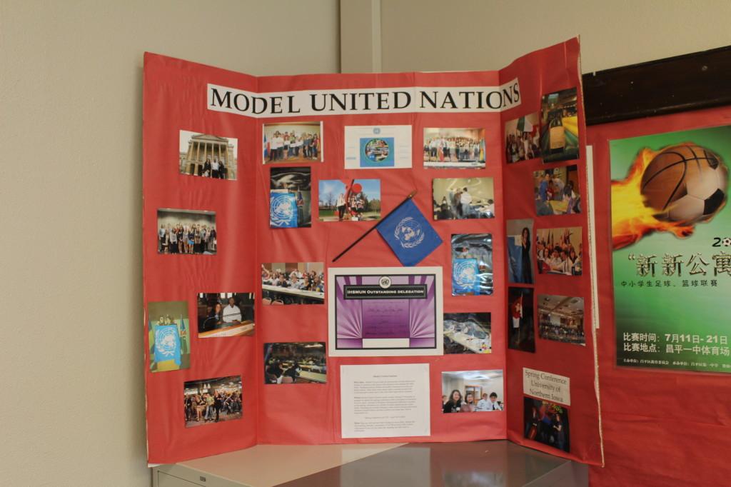 This display shows photos of students that have participated in Model U.N. over the years.  Photo by Max Friedman 
