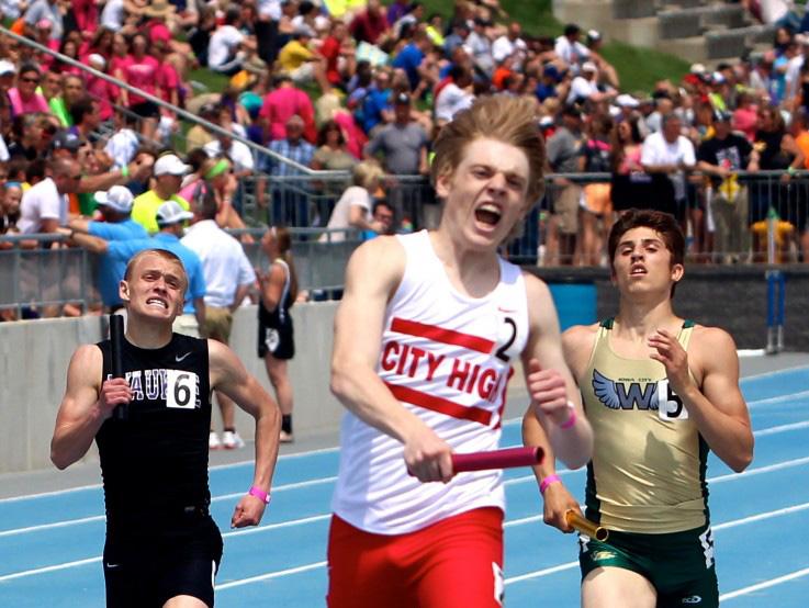 Brooke Price anchors the 4x800 state championship and City High record setting team.