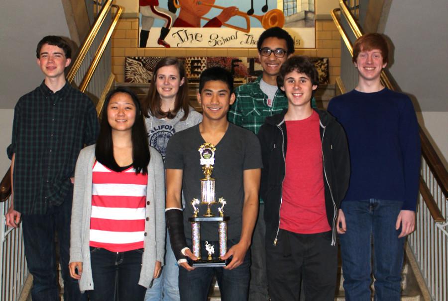 Members of the math team pose with the third place trophy. Not pictured: Kerry Soderdahl ‘15