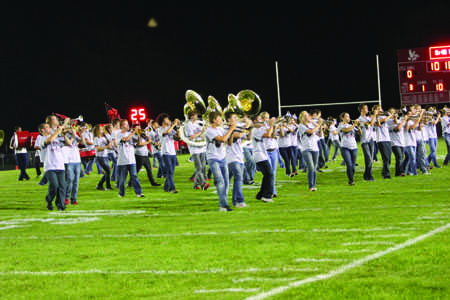 Little Hawk Marching Band marches on Bates Field on September 12th