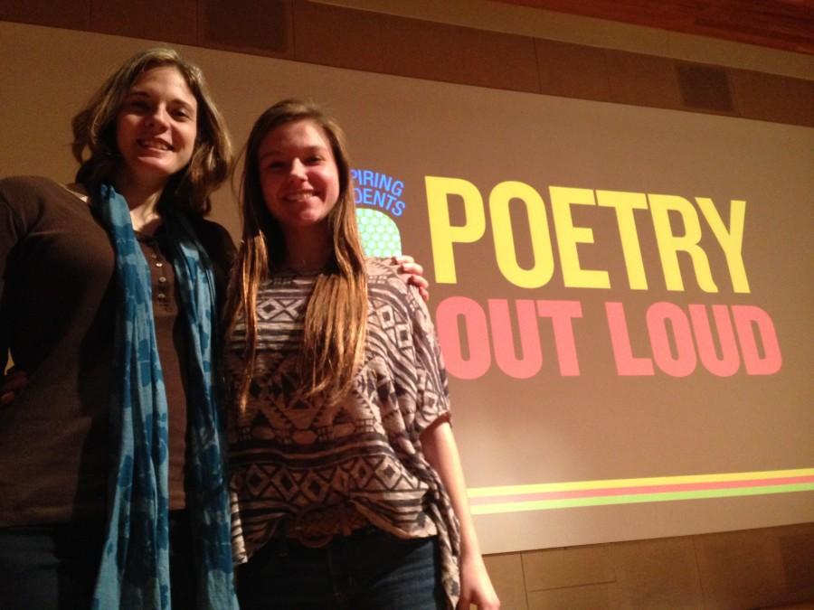 Jennifer Brinkmeyer and Binnie McKillip pose at Poetry Out Loud competition 