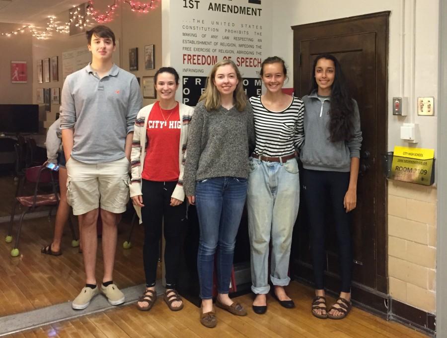 Left to Right: Dominic Balesteri-Fox 16, Innes Hicsasmaz 16, Sarah Smith 17, Nova Meurice 17, Sonali Durham 16