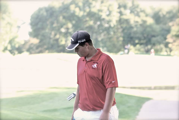 Garrett Highly ‘17 mentally prepares for his first shot on hole six at Pleasant Valley.