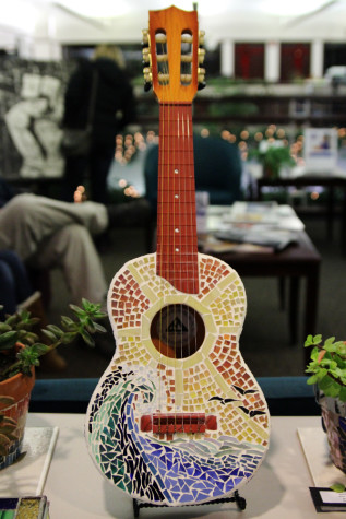 A glass covered ukulele made by Lauren Hudachek '16 