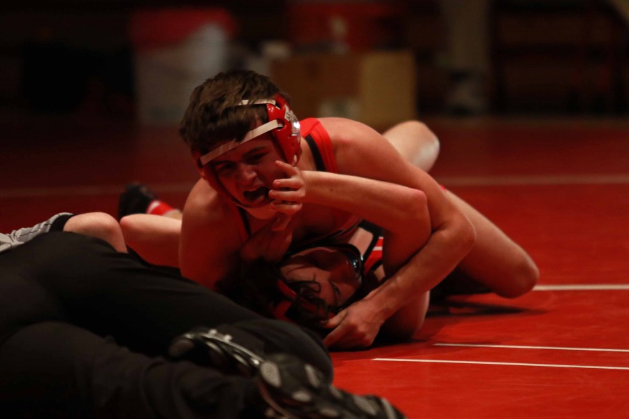 Jacob Powers 16 wears down his opponent Thursday, January 14th, 2016 at home.