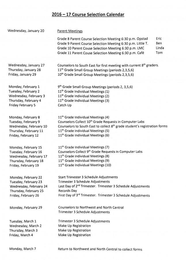 Academic Planning calendar
