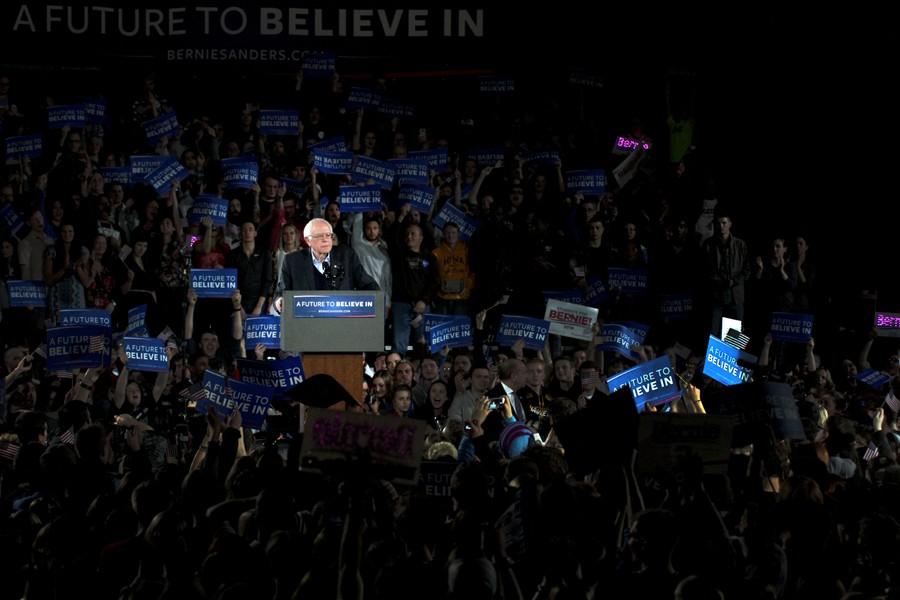 Sanders speaks at the rally, which took place at the Field House and attracted close to 5,000 supporters--a record number in Iowa.