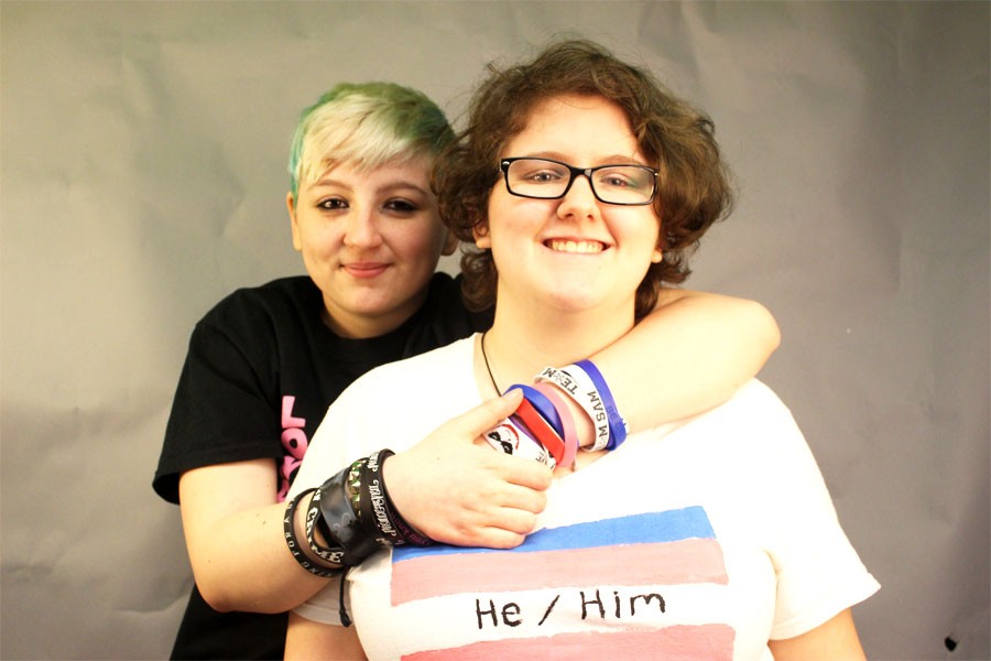 Genderfluid student Ileana Knapp (left) and ftm* student Michael {Robin} Menietti (right
).
*Female to male