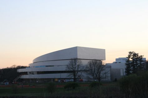 Hancher during its construction in April.