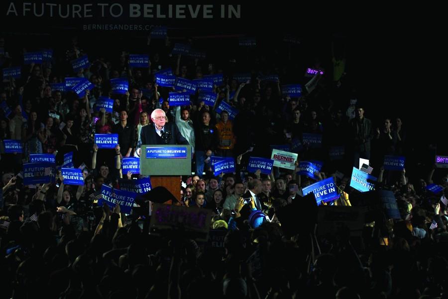 Sen. Bernie Sanders, who won the Wisconsin primary, speaking in Iowa City prior to the Iowa Caucus on February 1st.