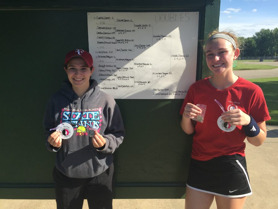 Innes Hicsasmaz (left) and Lucy Wagner (right) stand with their awards