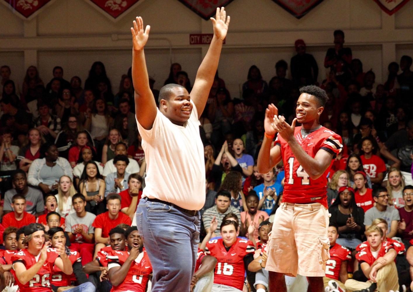 Bob Tharrington wins the dancing competition at the September 1st pep rally.