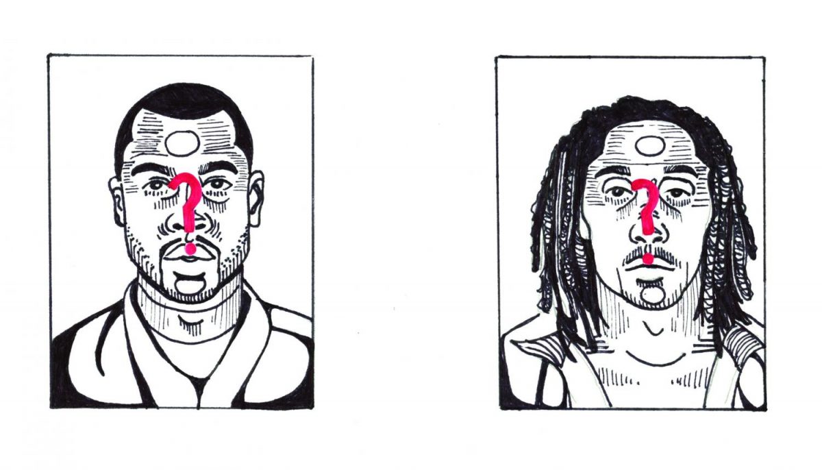 Artistic representation of the mugshots of the two men allegedly involved in a shooting in downtown Iowa City.