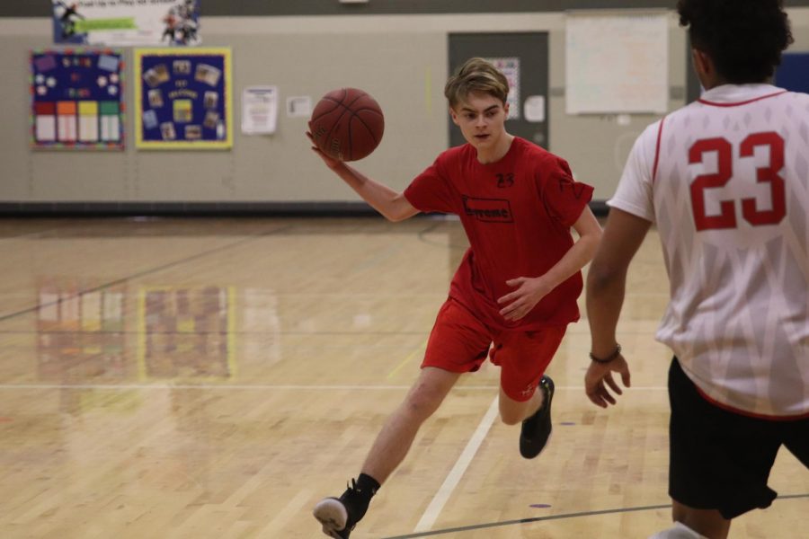 Caleb Buckman 18 shows off his dribbling skills during Rec League basketball at Alexander Elementary on Wednesday nights.