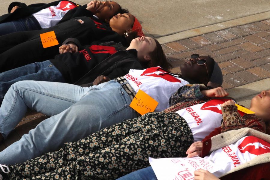 Members of Students Against School Shootings (SASS) staged a die-in at Brownells, Inc. a gun supply store which claims to be the largest in the world.