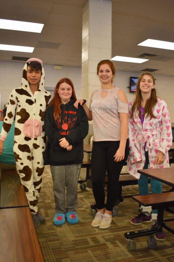 Students posing in the cafeteria.