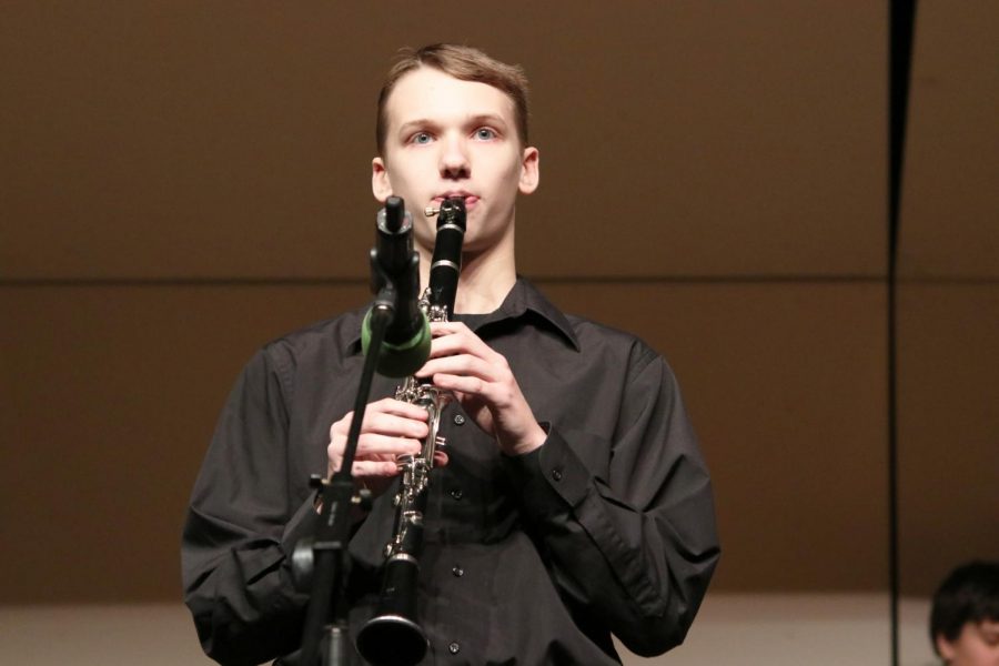 Clarinetist Noah Hartwig prepares himself for a solo during the first piece.