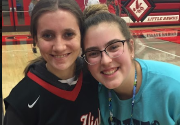 Claire Edwards 19 and Beatrice Kearns 19 at the 2018 Best Buddies basketball game.