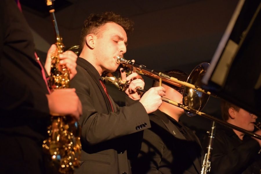 Ryan Carter playing trombone in a jazz combo