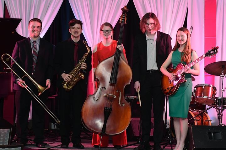 The Jazz Corridor Quintet poses for a photo.