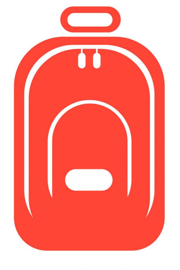 The silhouette of a school bag.