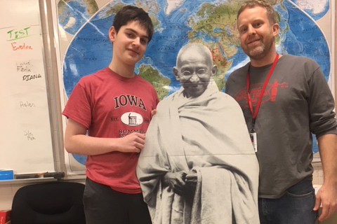Henry Mildenstein 21 and Jason Schumann with Gandhi