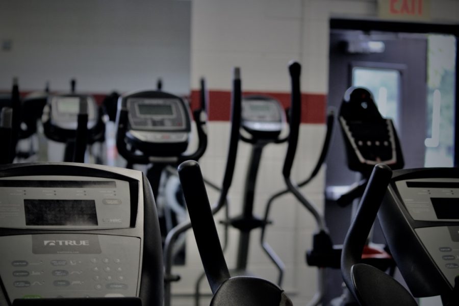 The cardio room at City High, where cross-trainers work out.