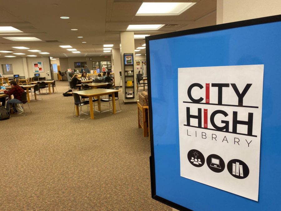 A view through one of the librarys entrances.