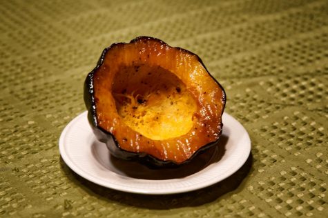 A savory acorn squash prepared with olive oil, salt and pepper. Made by Jesse Hausknecht-Brown