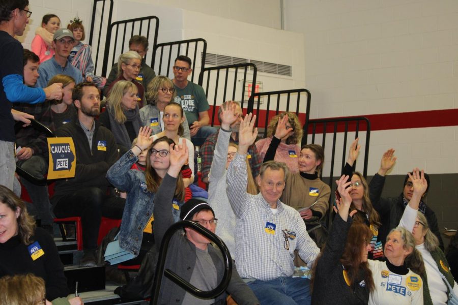 Pete Buttigieg supporters being counted at the caucus at South East Junior High