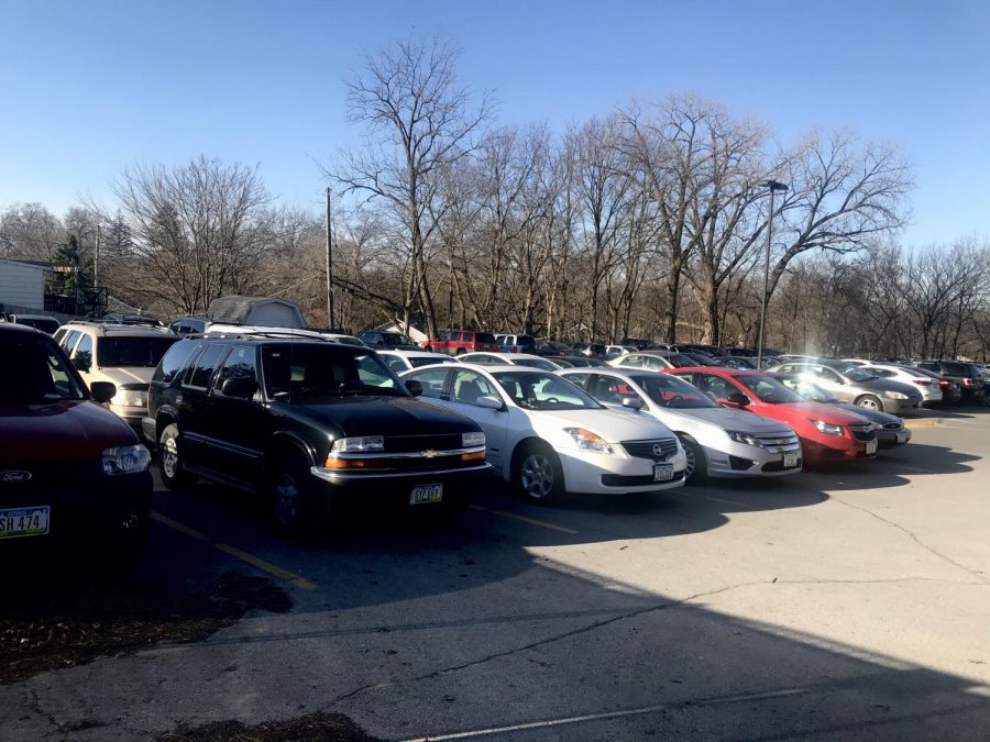 The upper lot is packed as seniors result to parking on curbs and on the grass.