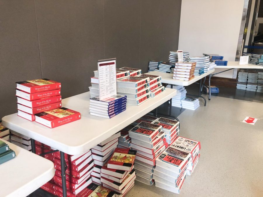 The books on the tables were sorted by subject.