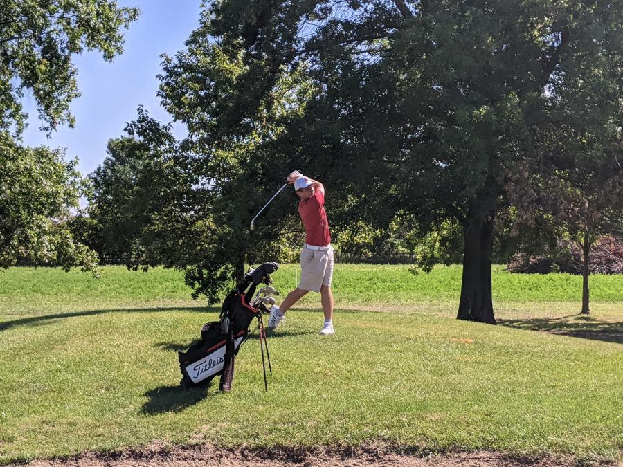 Cooper Kirshling 21 chips in on hole 10 at Pleasant Valley Golf Course. 