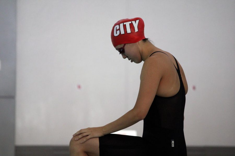 Rika+Yahashiri+21+prepares+to+swim+the+50+meter+freestyle+in+a+dual+meet+against+Linn+Mar