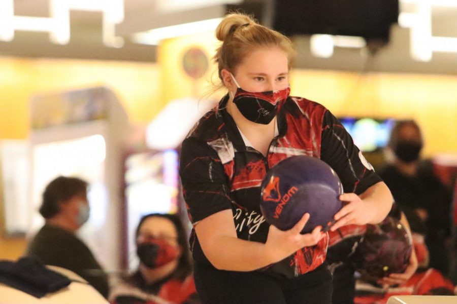 Shaylin Brown 22 bowls during Citys meet against West High. City defeated West 2460-1992 on January 7. 