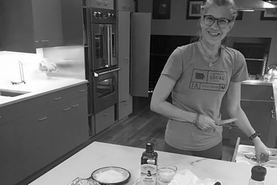 Mrs. Schaefer cooking up a meal.