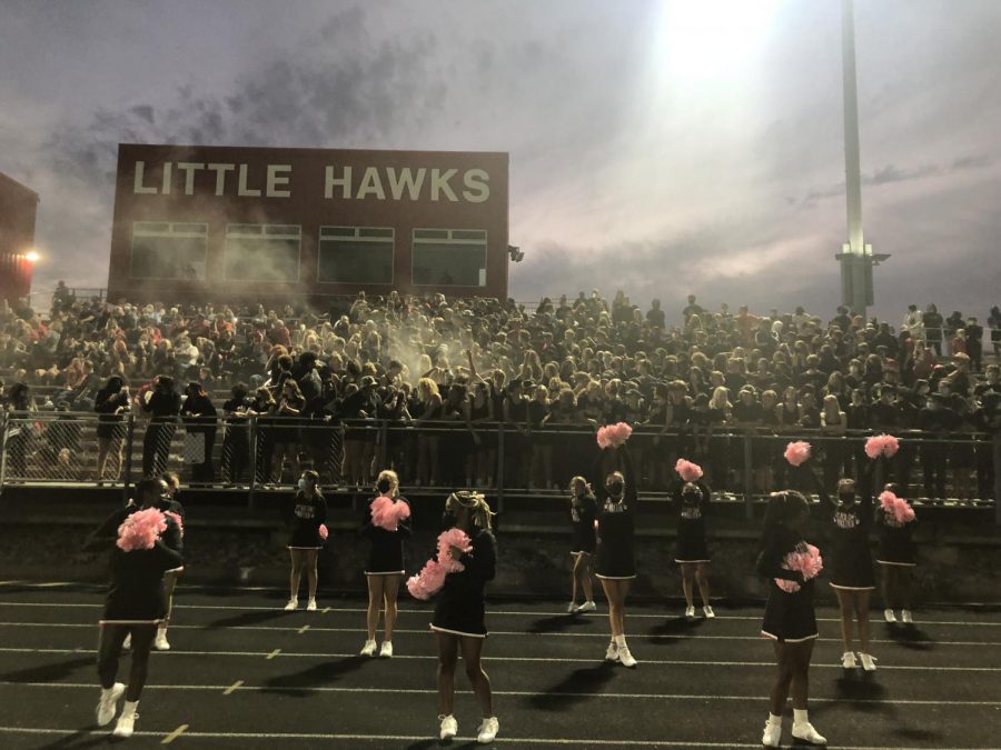 Little+Hawk+Student+Section+and+Cheerleaders+vs.+Dowling+Catholic