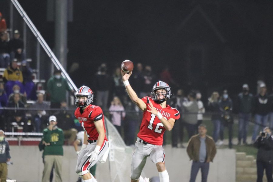 Drew Larson 24 Throws a deep ball against West high during the Battle for the Boot