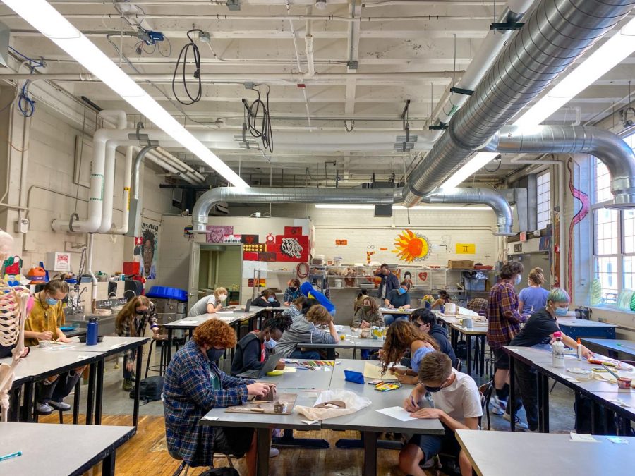 An art club meeting after school on a Tuesday.