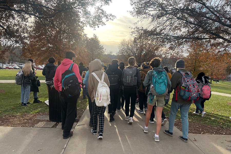 Students walk out of City High to participate in protest.