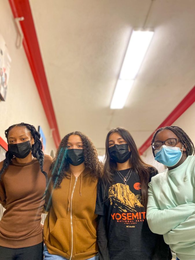 Kyra Tealer 24, Shae Deatsch ‘24, Adriana Brito-Hernandez ‘24, and Helena Echa ‘24 pose for a photo as IJAG leaders at City High. 