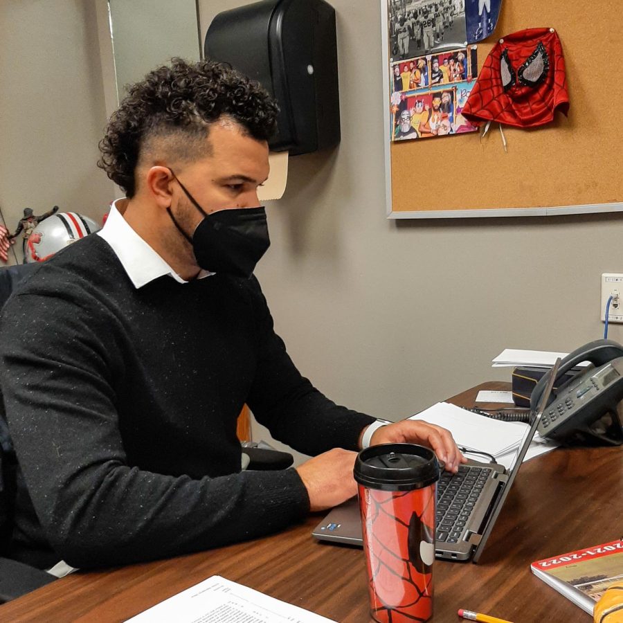 Bryan Parker, an organizer of the learning day, works on his desktop while coordinating the MLK day of learning.