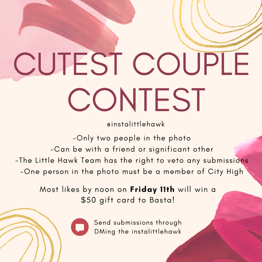 Little Hawk cutest couple contest graphic, explaining the rules and details to enter and compete.