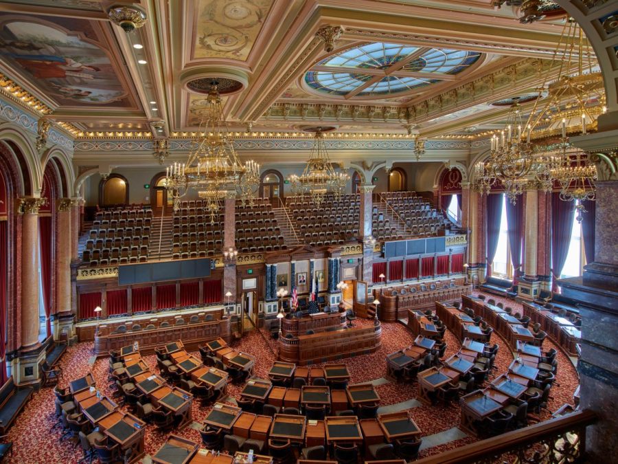 The Senate chamber at the Iowa State capitol in Des Moines. 