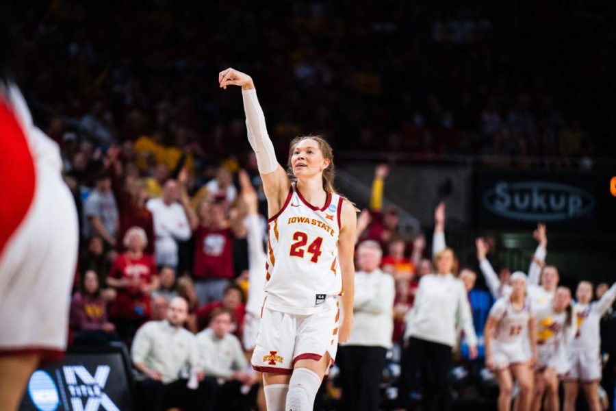 Ashley Joens holds her follow-through in the game against Georgia