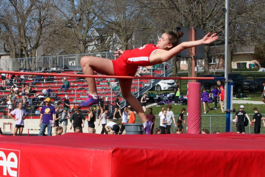 Ruby McDonough 23 clears the 47 jump at City Highs Forward Colman Relays