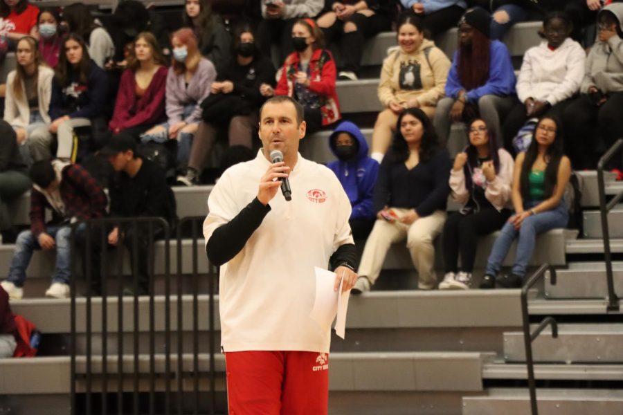 John Bacon starting the Pep Rally