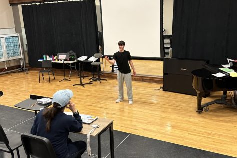 Ian Deleeuw 24 performs his audition song for the spring musical, Mamma Mia.  Over 100 students auditioned for ten major parts.