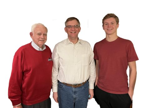 Bill Bywater 57, David Bywater 85, and Adam Bywater 23 pose for a family portrait